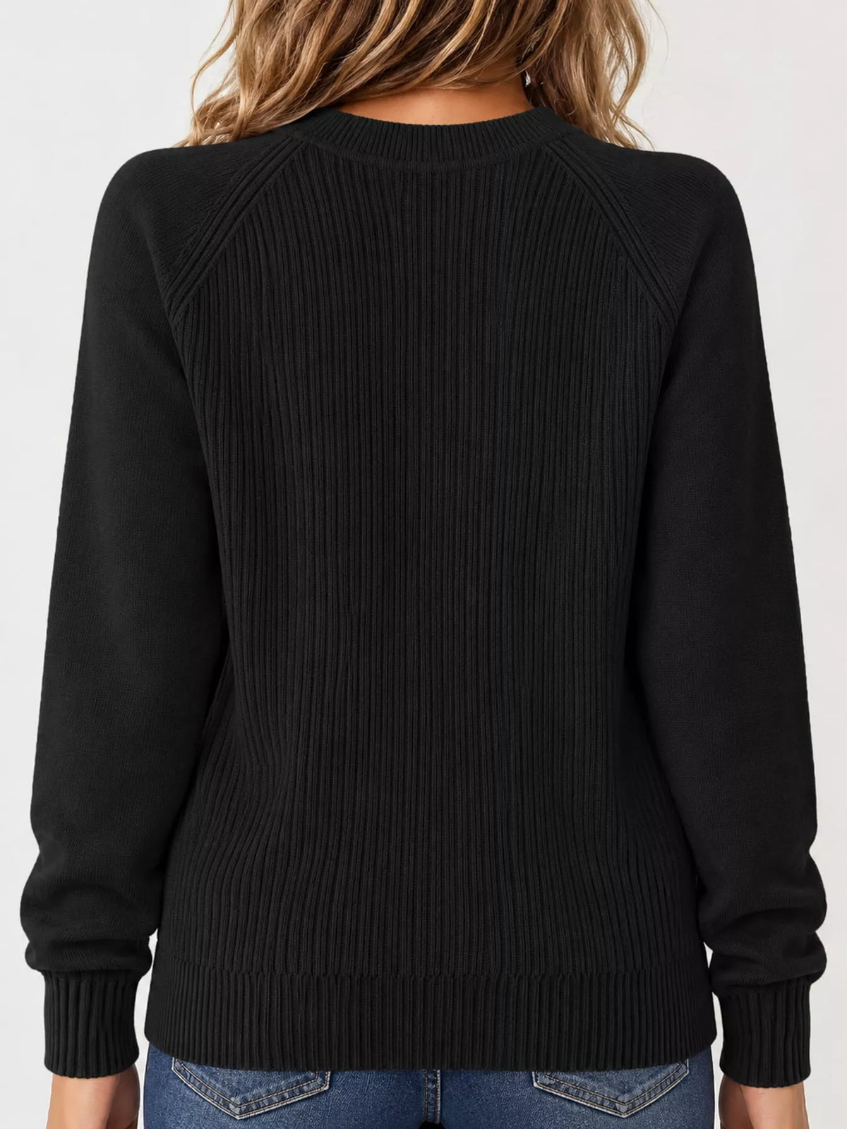 Full Size Ribbed Knit Raglan Sleeve Sweater Plus Size