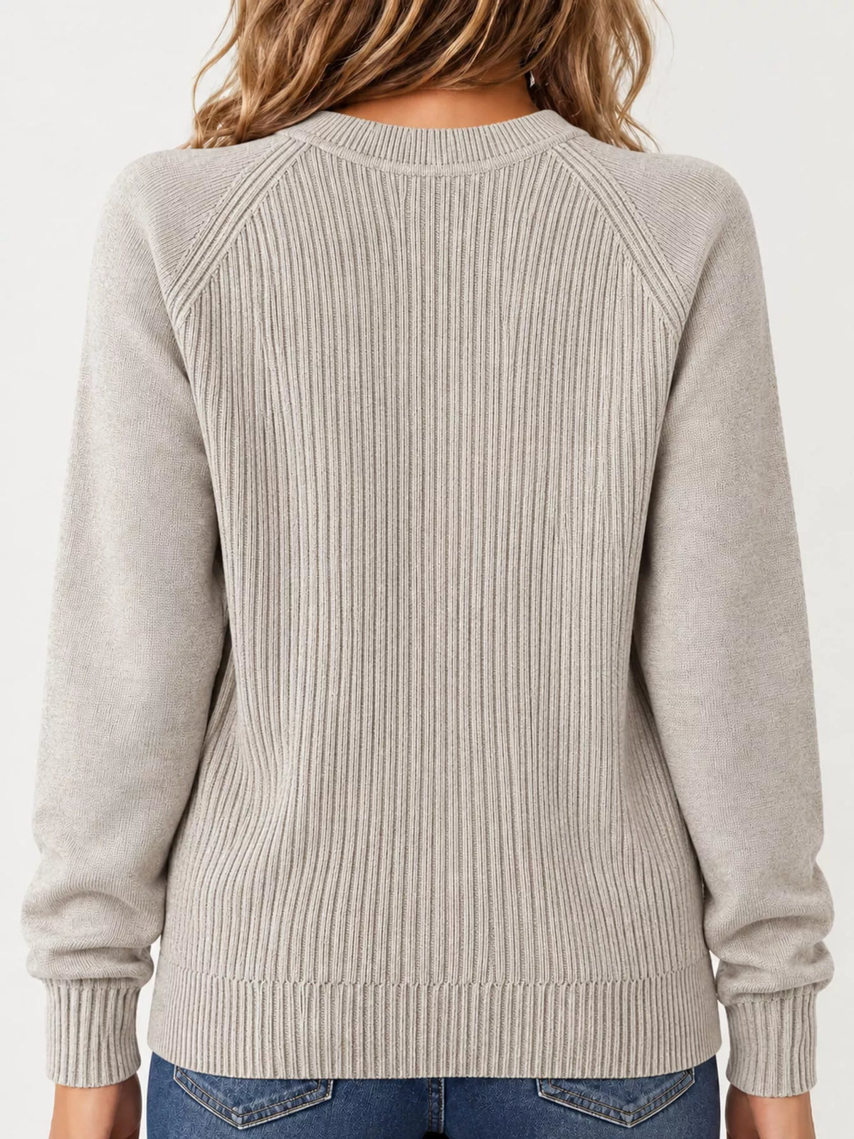 Full Size Ribbed Knit Raglan Sleeve Sweater Plus Size