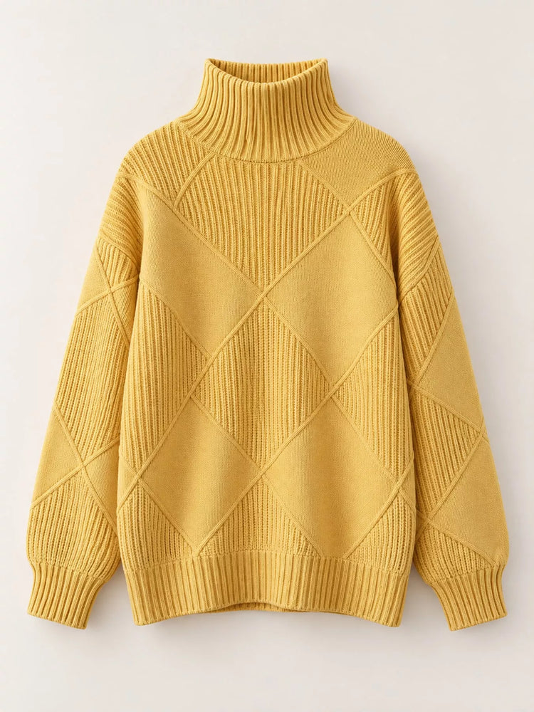Full Size Diamond Pattern Turtleneck Sweater Plus Size