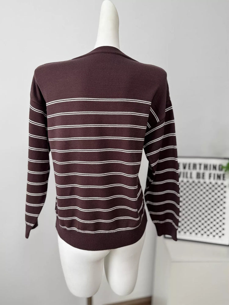 Classic Striped Crewneck Knit Top with Layered Sweater Detail