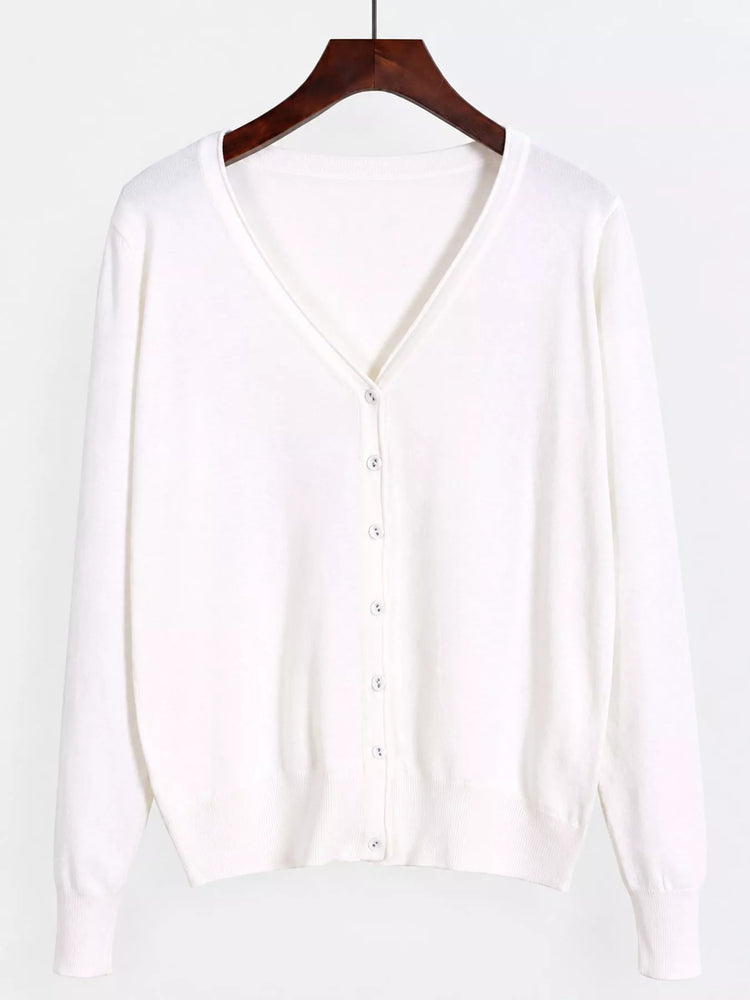 Classic V-Neck Button-Down Knit Cardigan