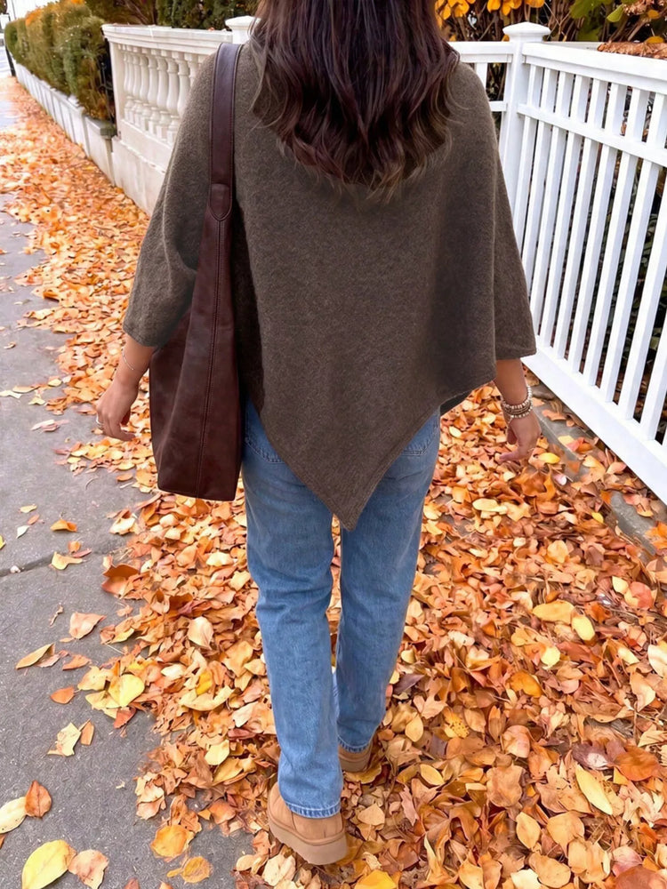 Brushed Loose Shawl Round-Neck Cape Sweater with Bat Sleeves