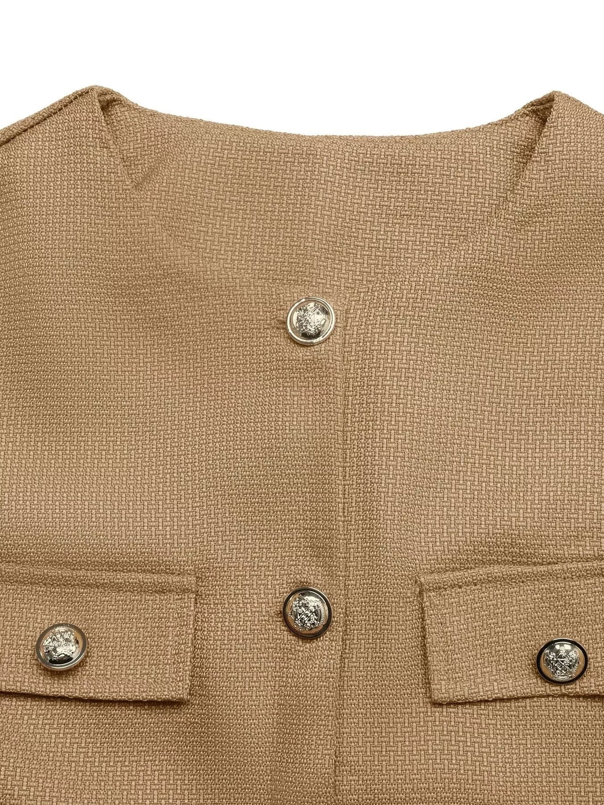 Textured Cropped Jacket with Gold-Tone Button