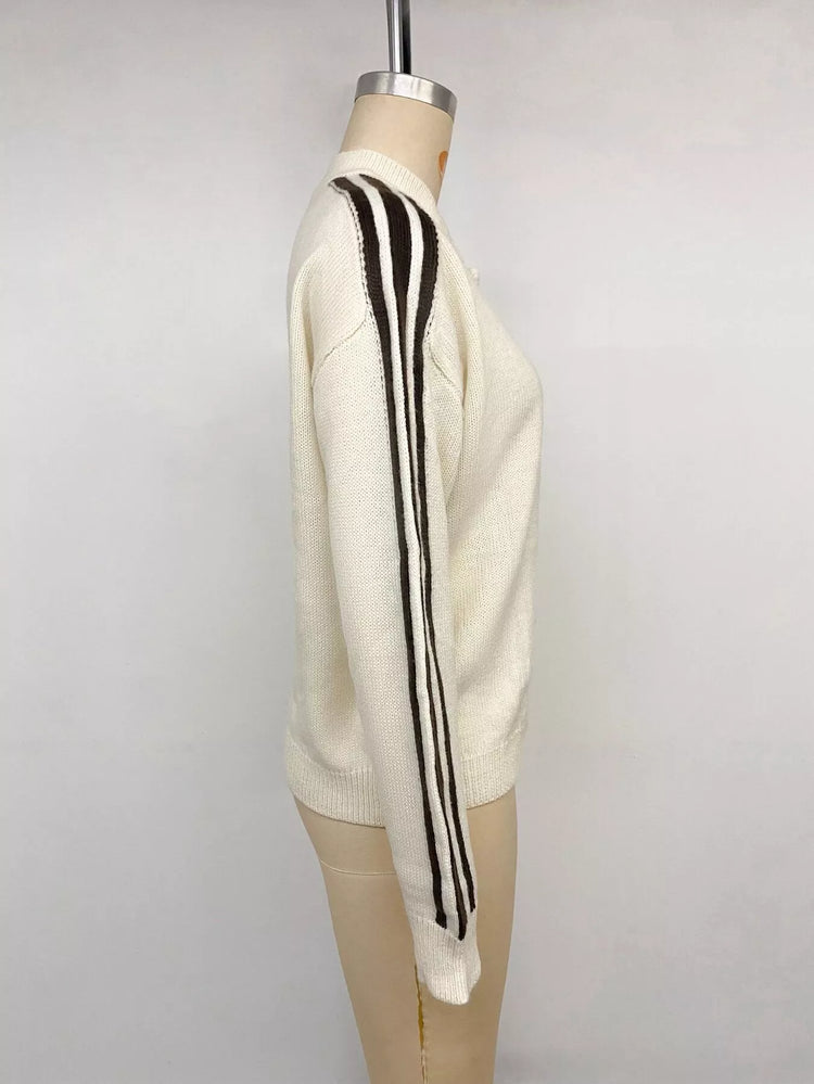 Chinese Knot Button Cardigan with Contrast Side Stripes