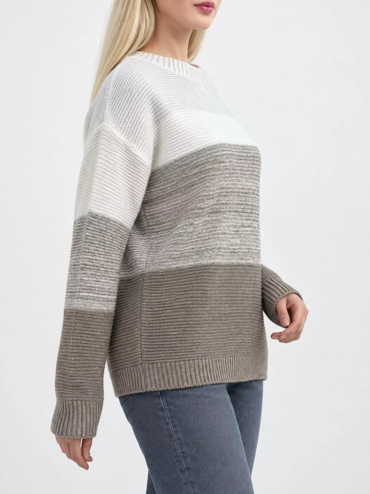 Full Size Color-Block Boat Neck Sweater Plus Size