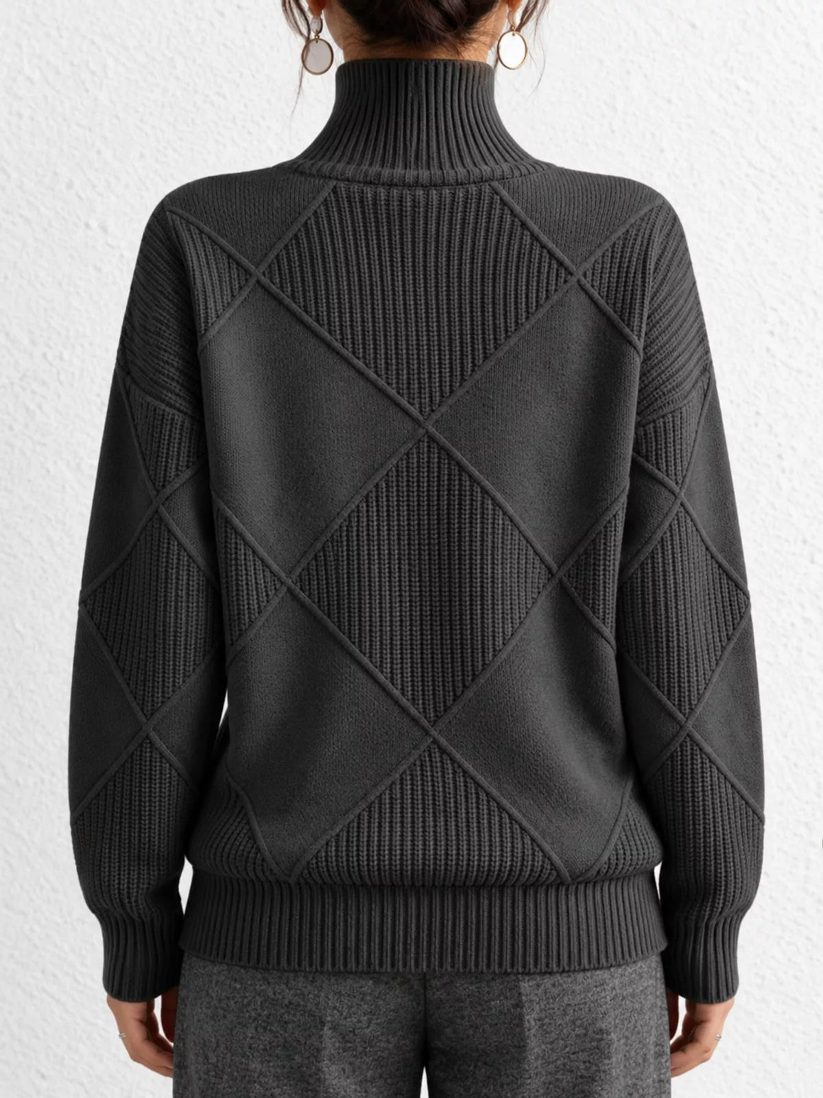 Full Size Diamond Pattern Turtleneck Sweater Plus Size