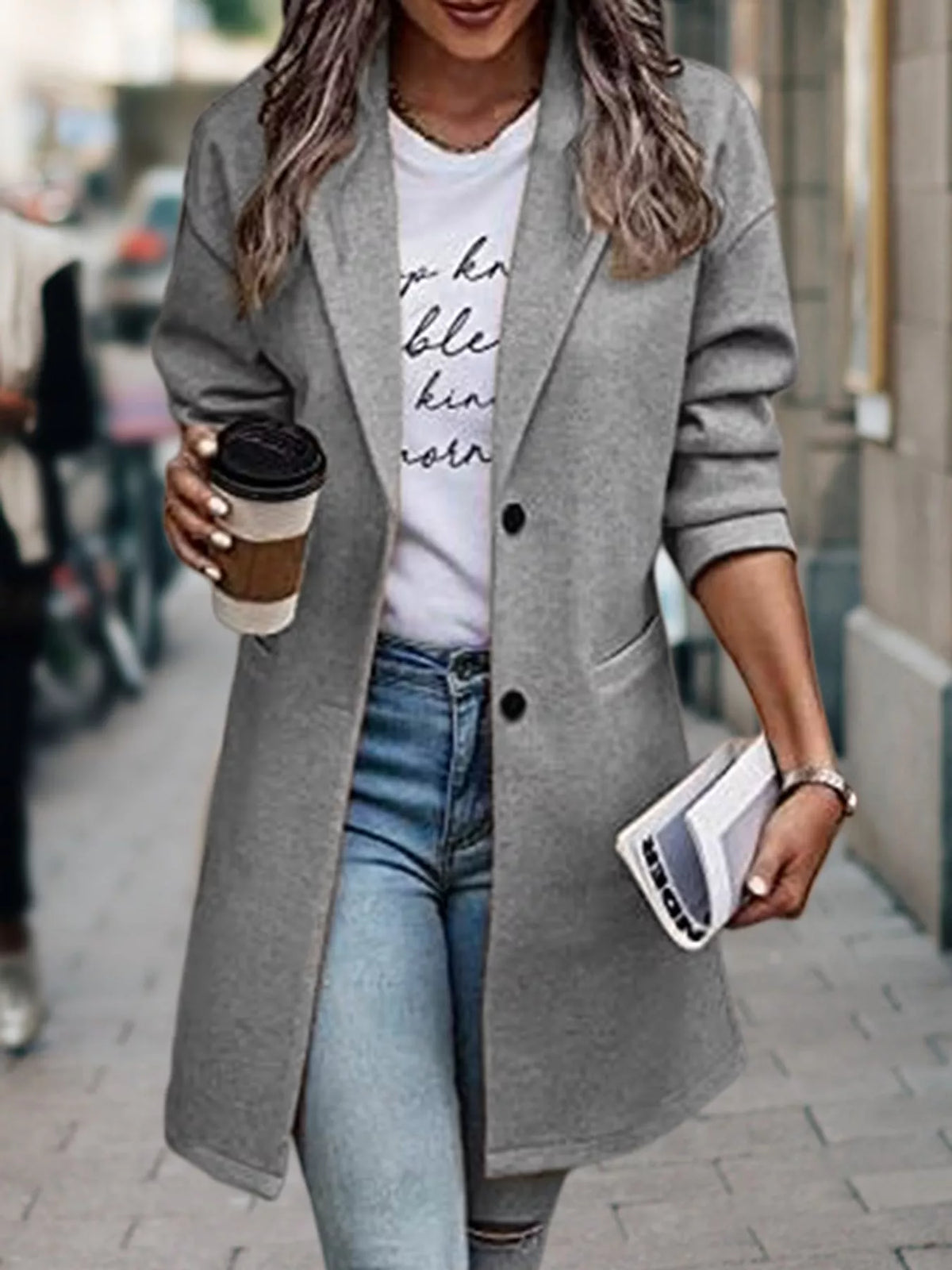 Full Size Lapel Collar Button Up Coat Plus Size