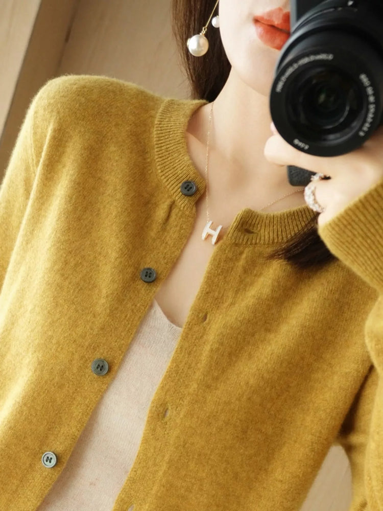 Crew Neck Button-Down Cardigan