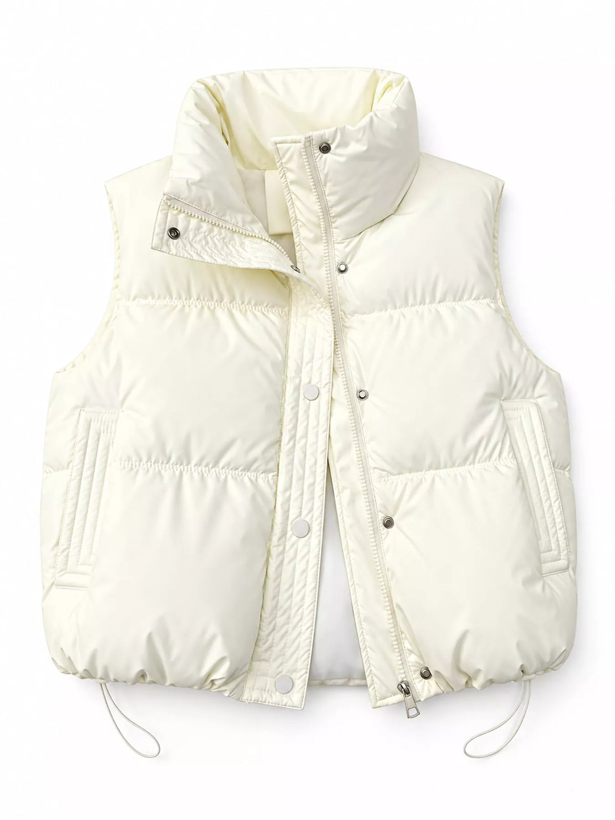 Drawstring Snap Down Puffer Vest Coat