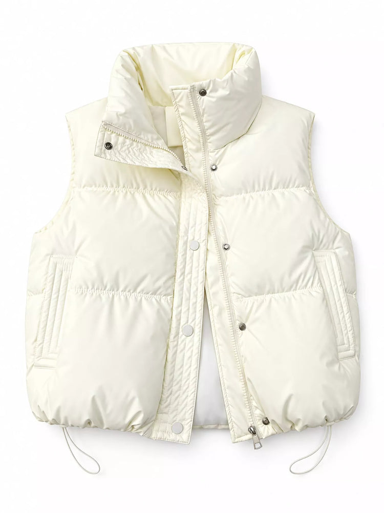 Drawstring Snap Down Puffer Vest Coat