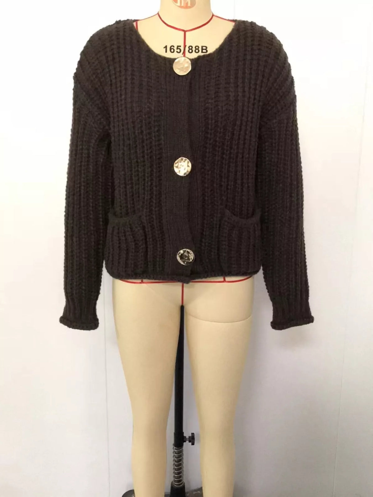 Ribbed Knit Cardigan with Gold-Tone Buttons