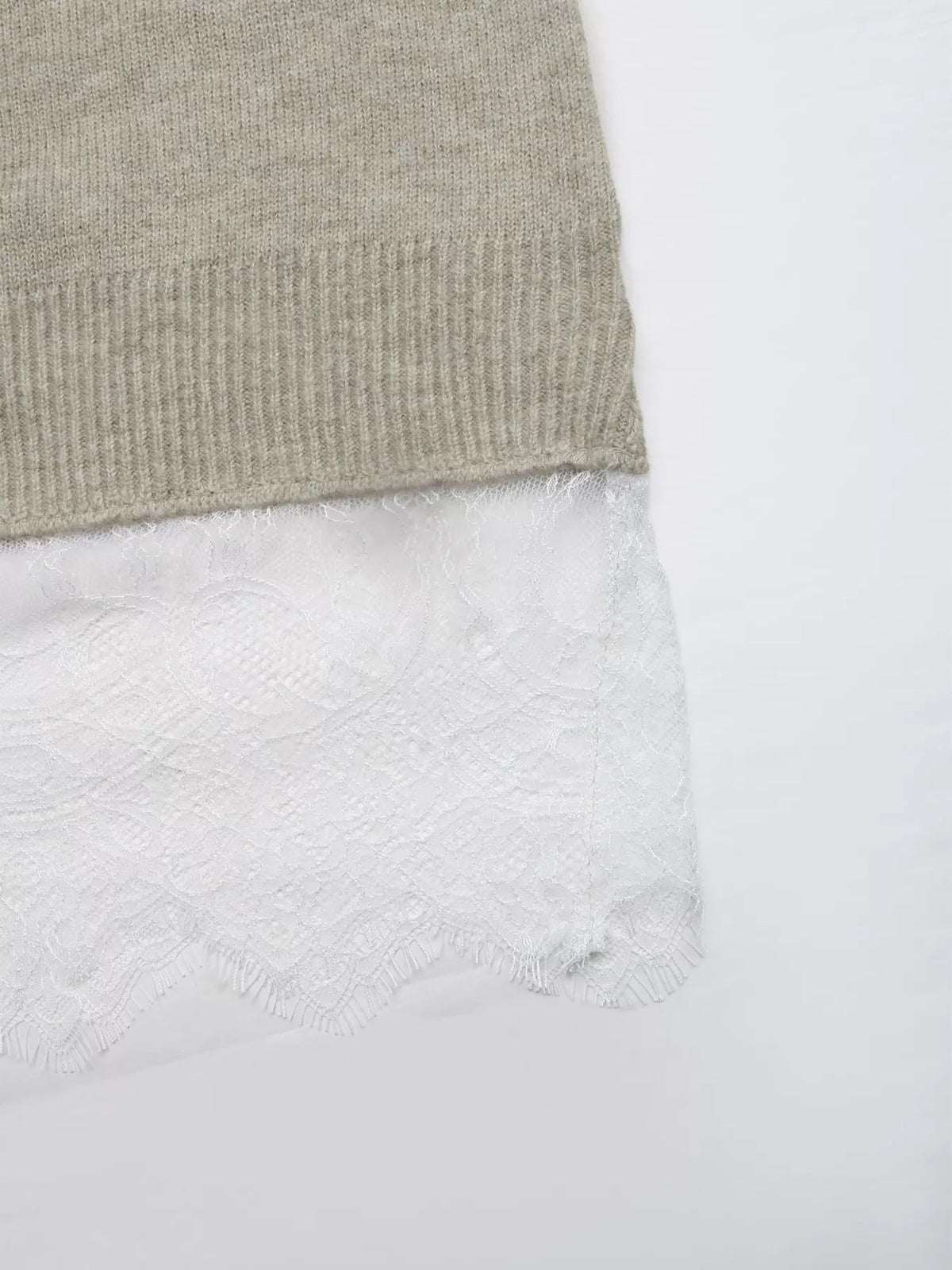 Layered Lace Hem Crew Neck Sweater