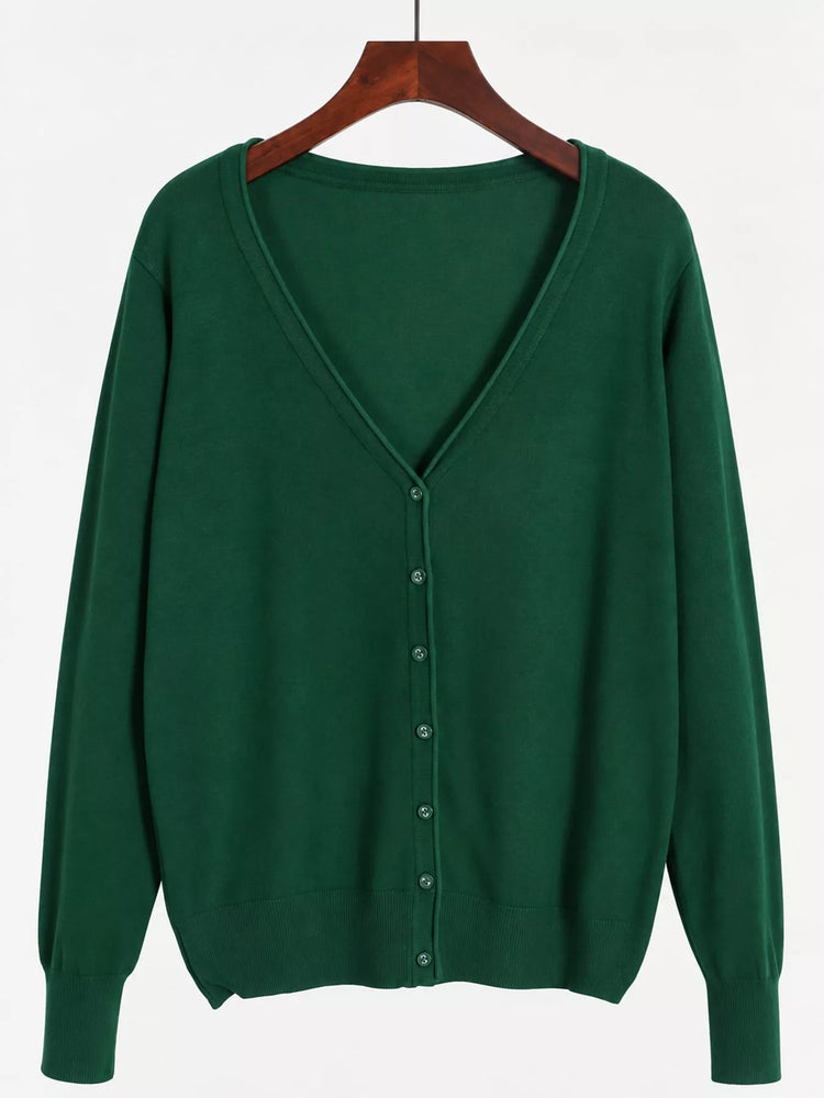 Classic V-Neck Button-Down Knit Cardigan