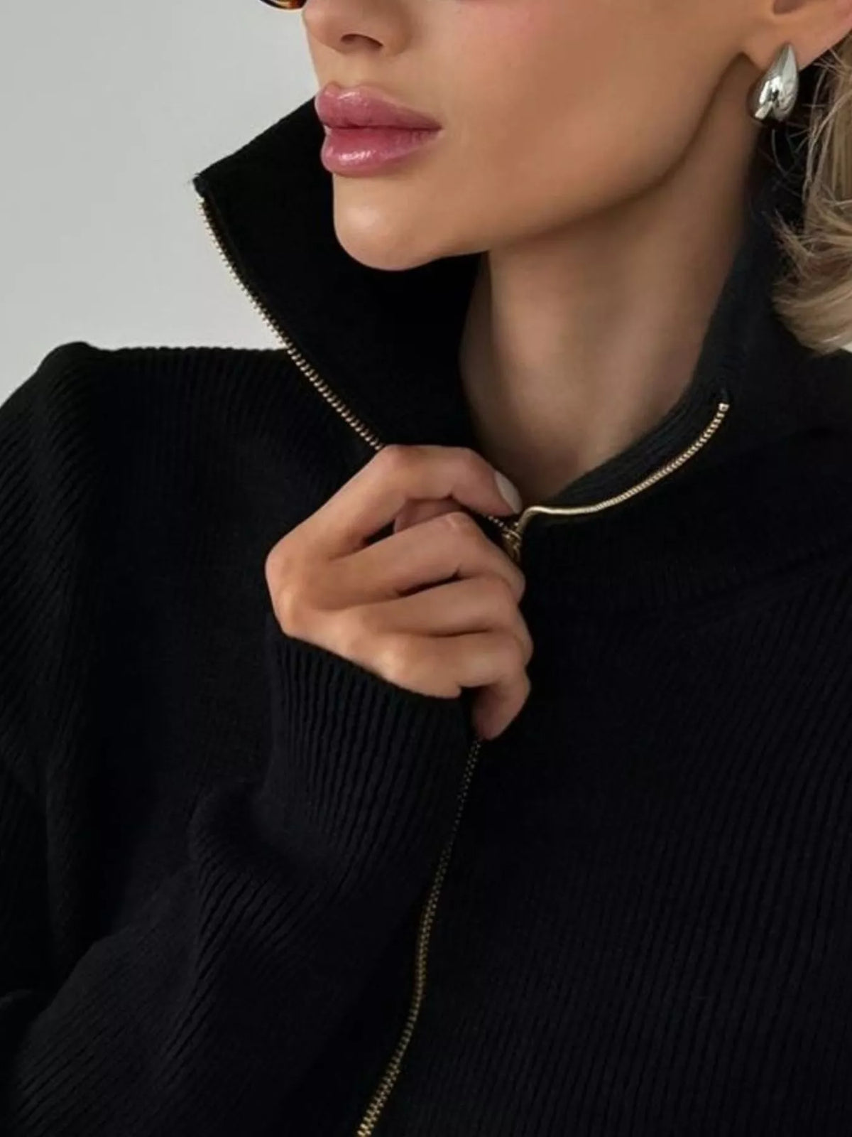 Ribbed Knit Quarter-Zip Sweater