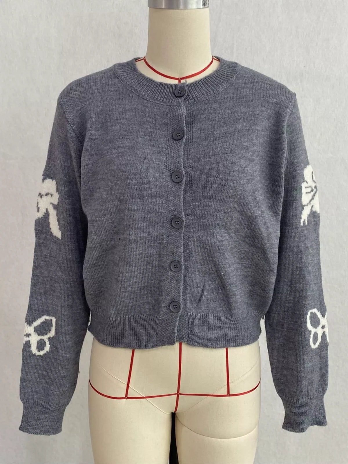 Floral Crew Neck Cropped Knit Cardigan