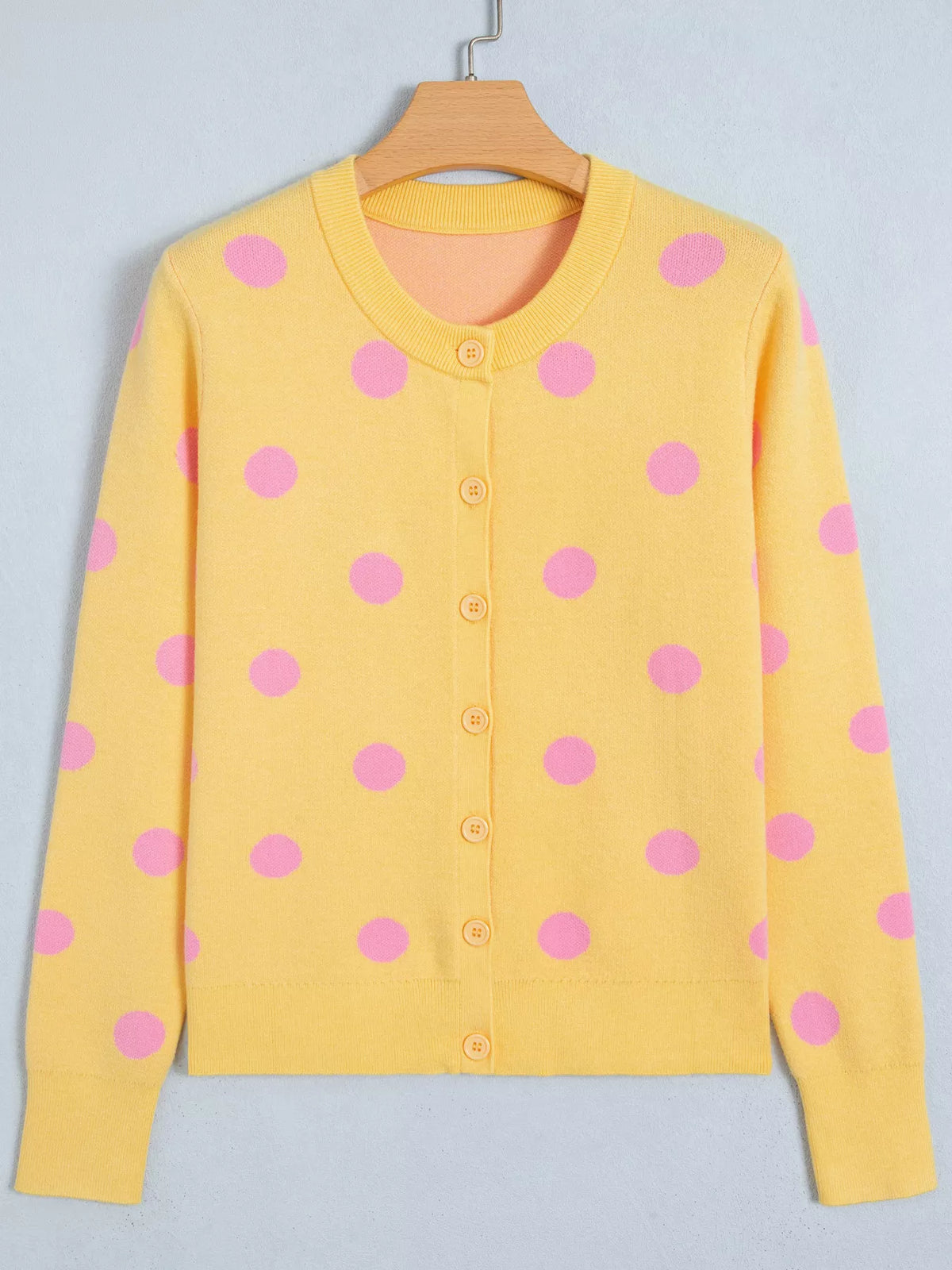 Casual Polka Dot Button Front Long Sleeve Sweater Cardigan