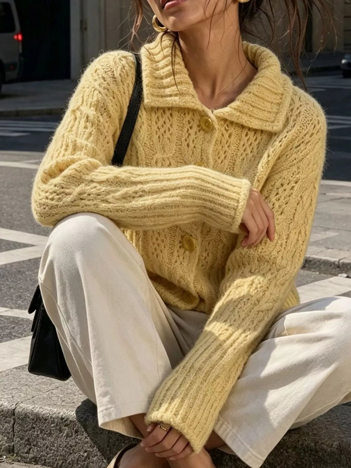 Cable-Knit Button Up Cardigan
