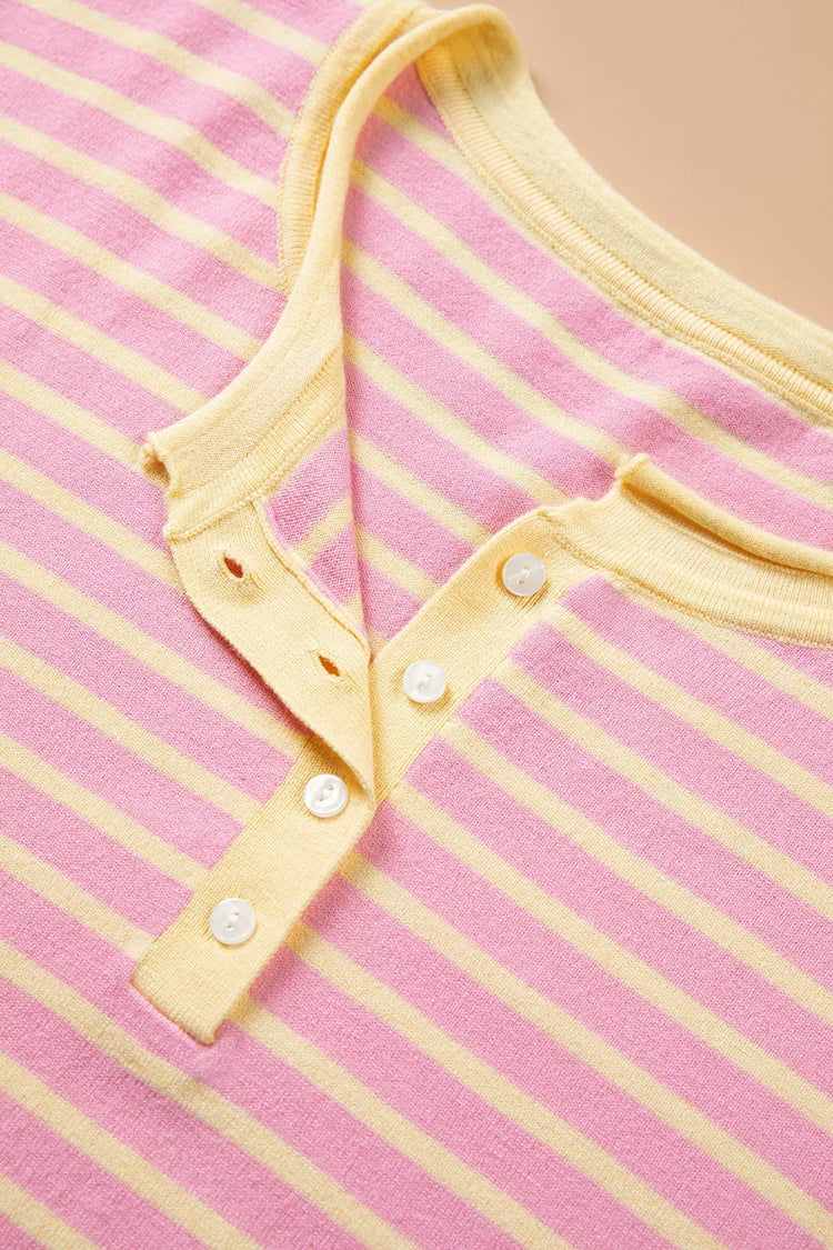 Plus Size Striped Long Sleeve Button Detail Sweater