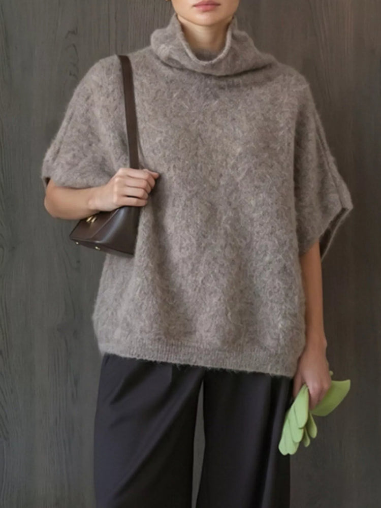 Turtleneck Fuzzy Short Sleeve Sweater