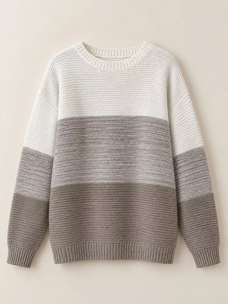 Full Size Color-Block Boat Neck Sweater Plus Size