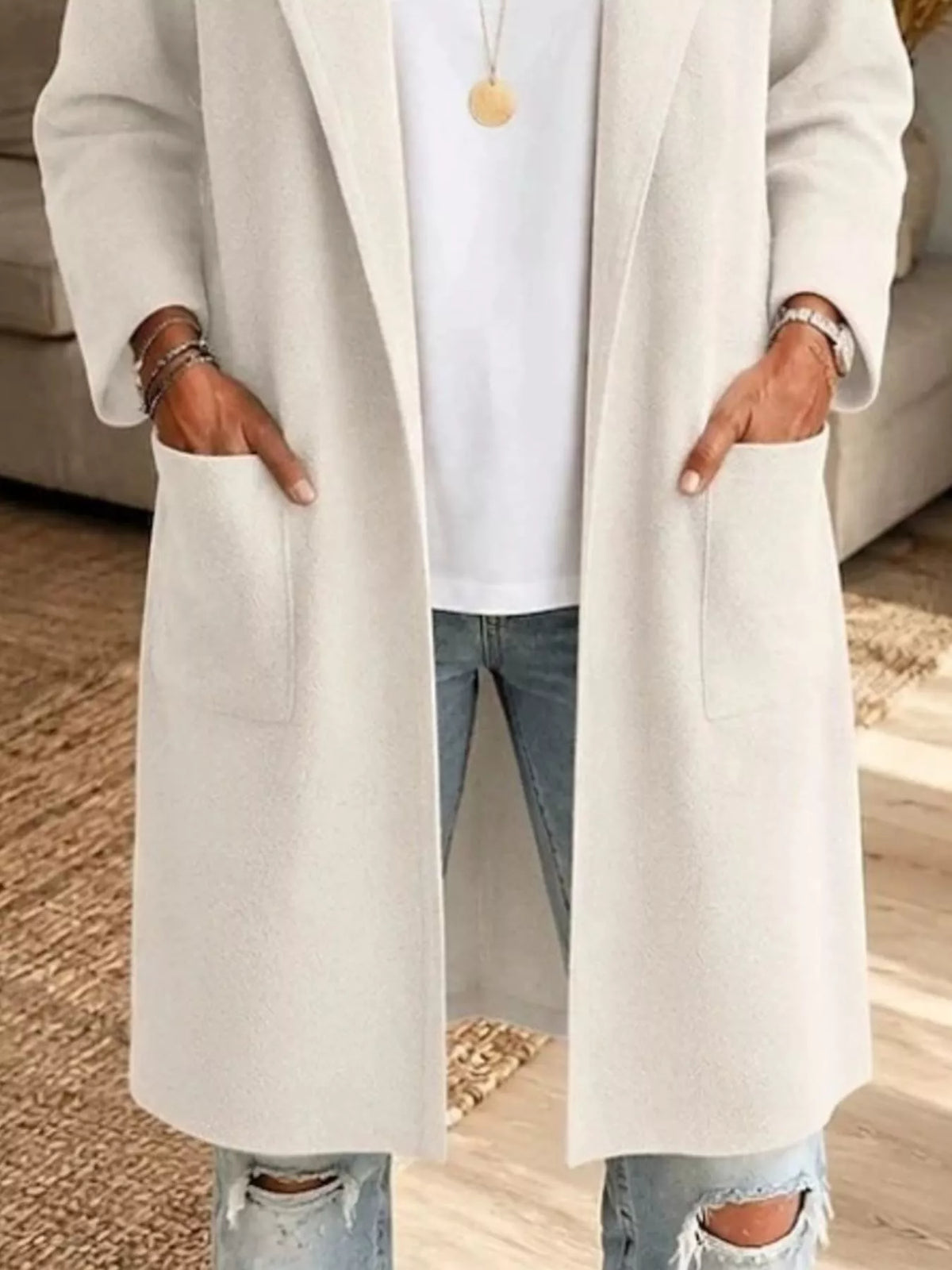Full Size Open-Front Longline Knit Outerwear Plus Size