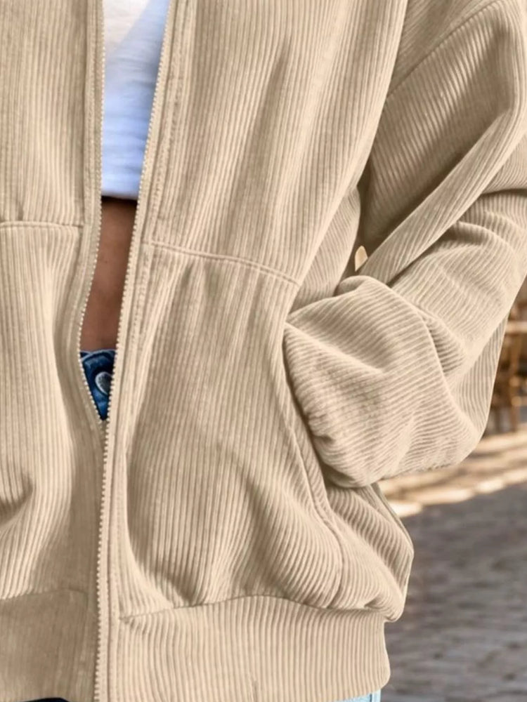 Corduroy Zip-Up Dropped Shoulder Jacket