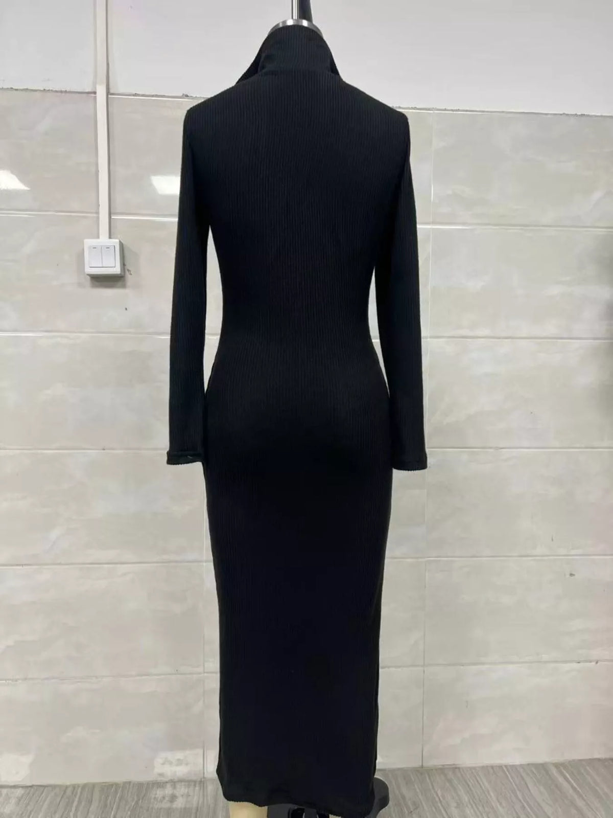 Ribbed Knit V-Neck Sweater Dress
