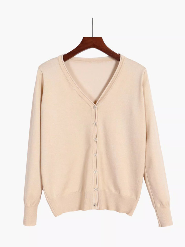 Classic V-Neck Button-Down Knit Cardigan