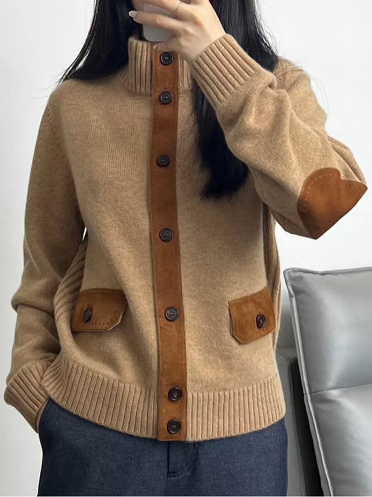 Ribbed-Knit Mock Neck Cardigan