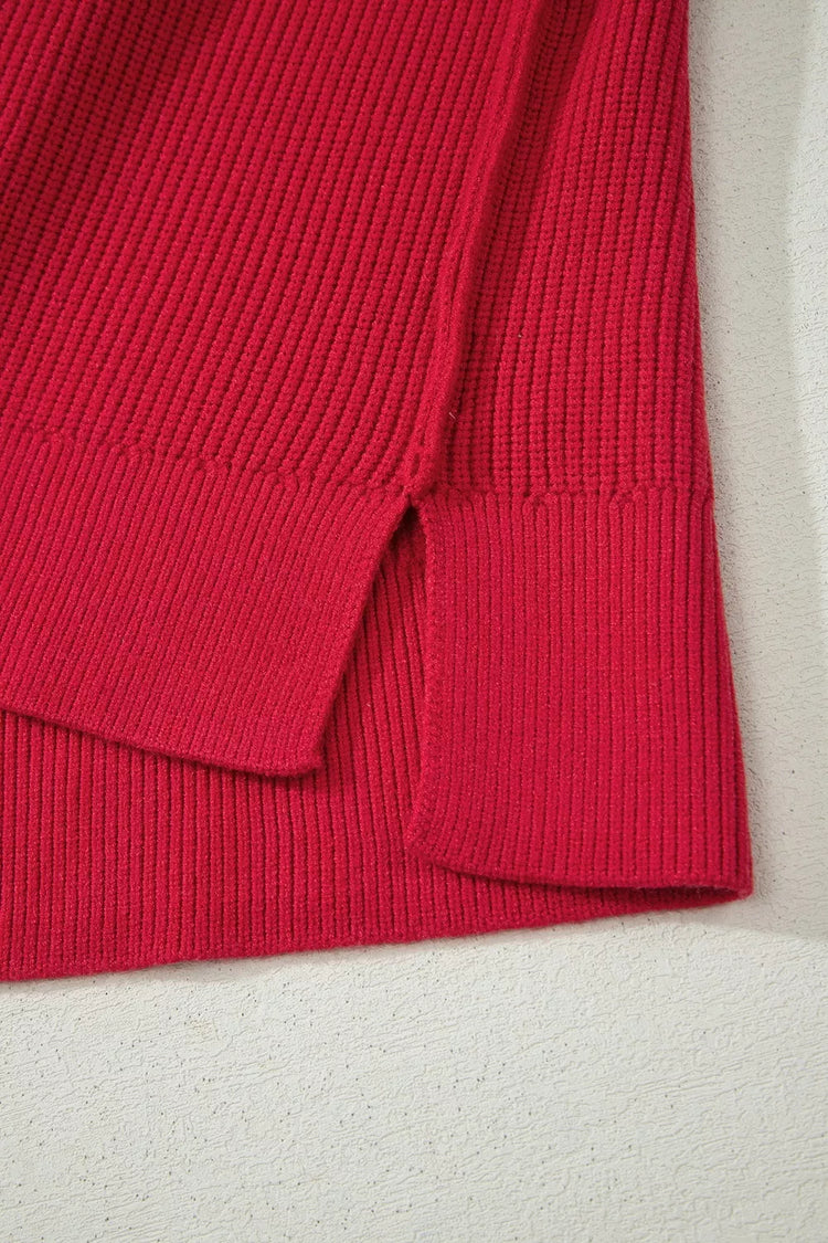 Long Sleeve Ribbed Knit Stand Neck Regular Fit Sweater