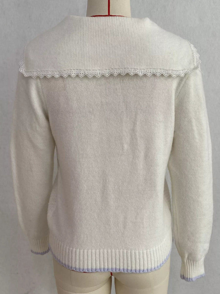 Cable-Knit Cardigan with Lace Trim
