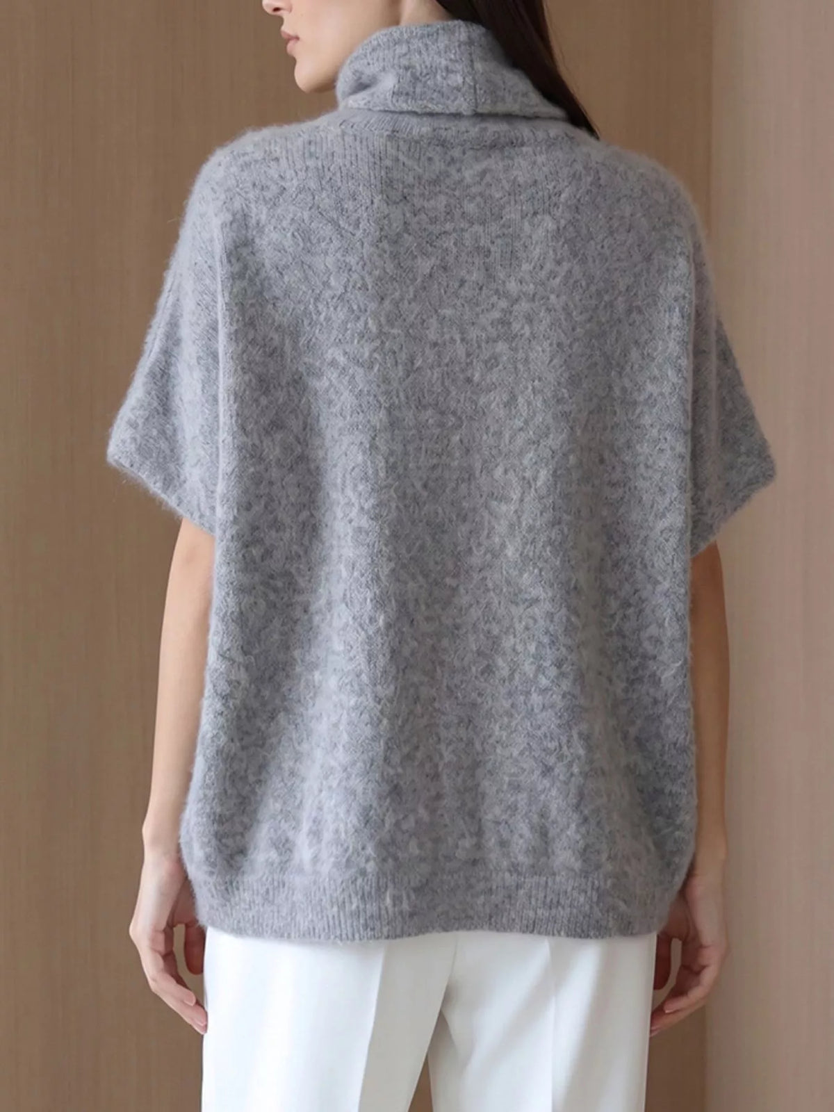 Turtleneck Fuzzy Short Sleeve Sweater
