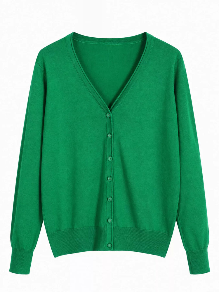 Classic V-Neck Button-Down Knit Cardigan
