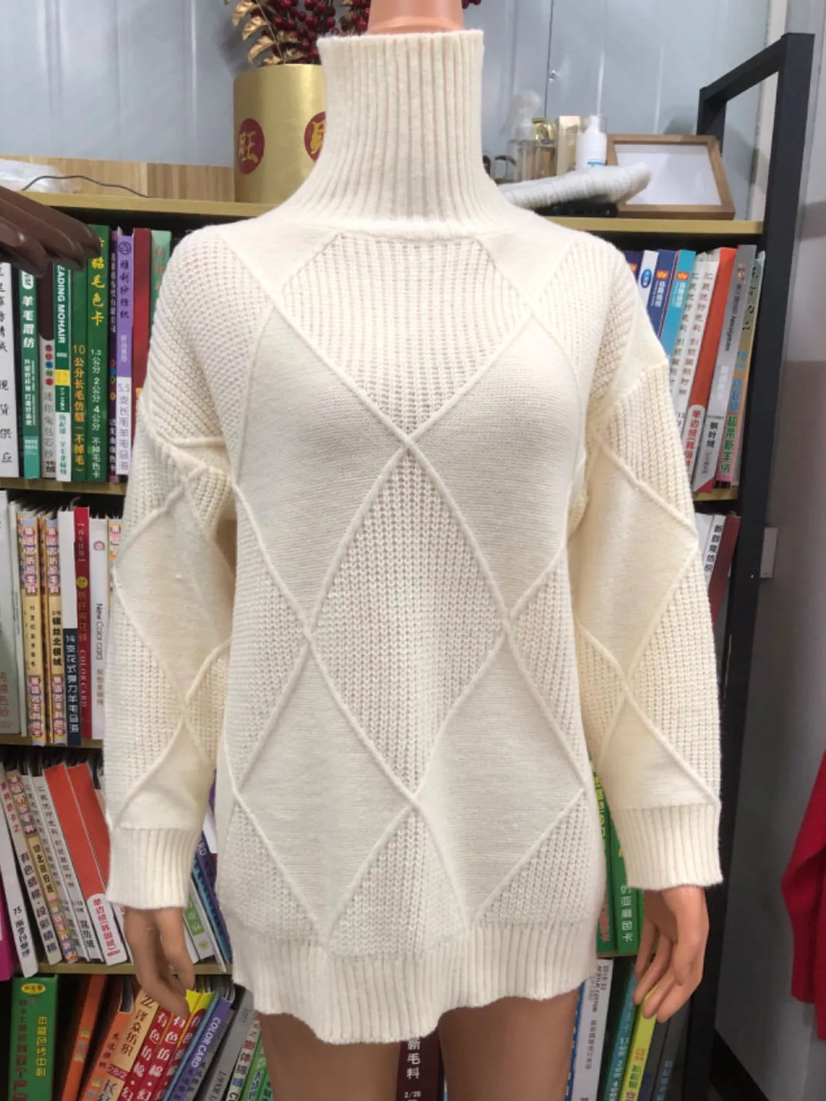 Full Size Diamond Pattern Turtleneck Sweater Plus Size