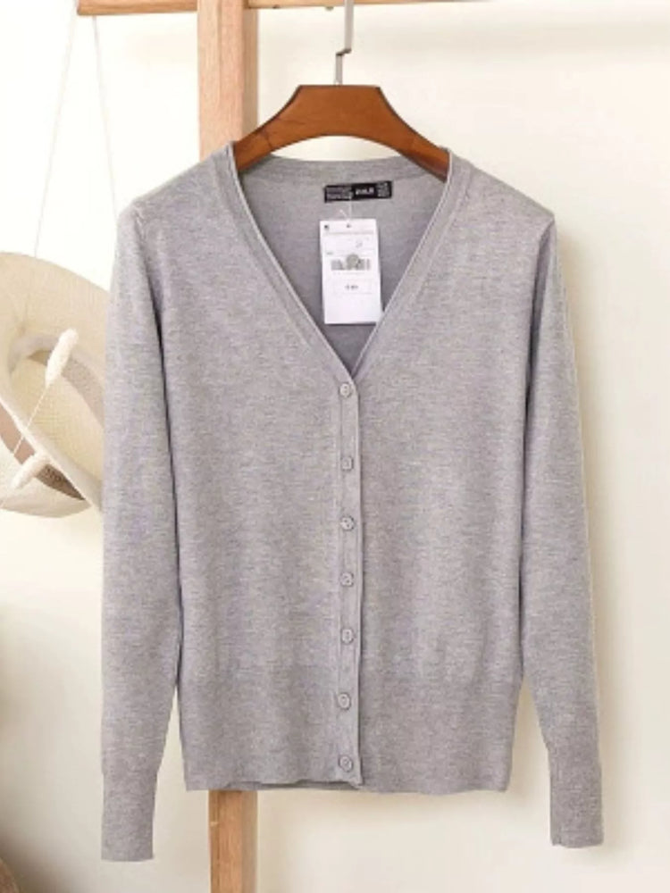 Classic V-Neck Button-Down Knit Cardigan