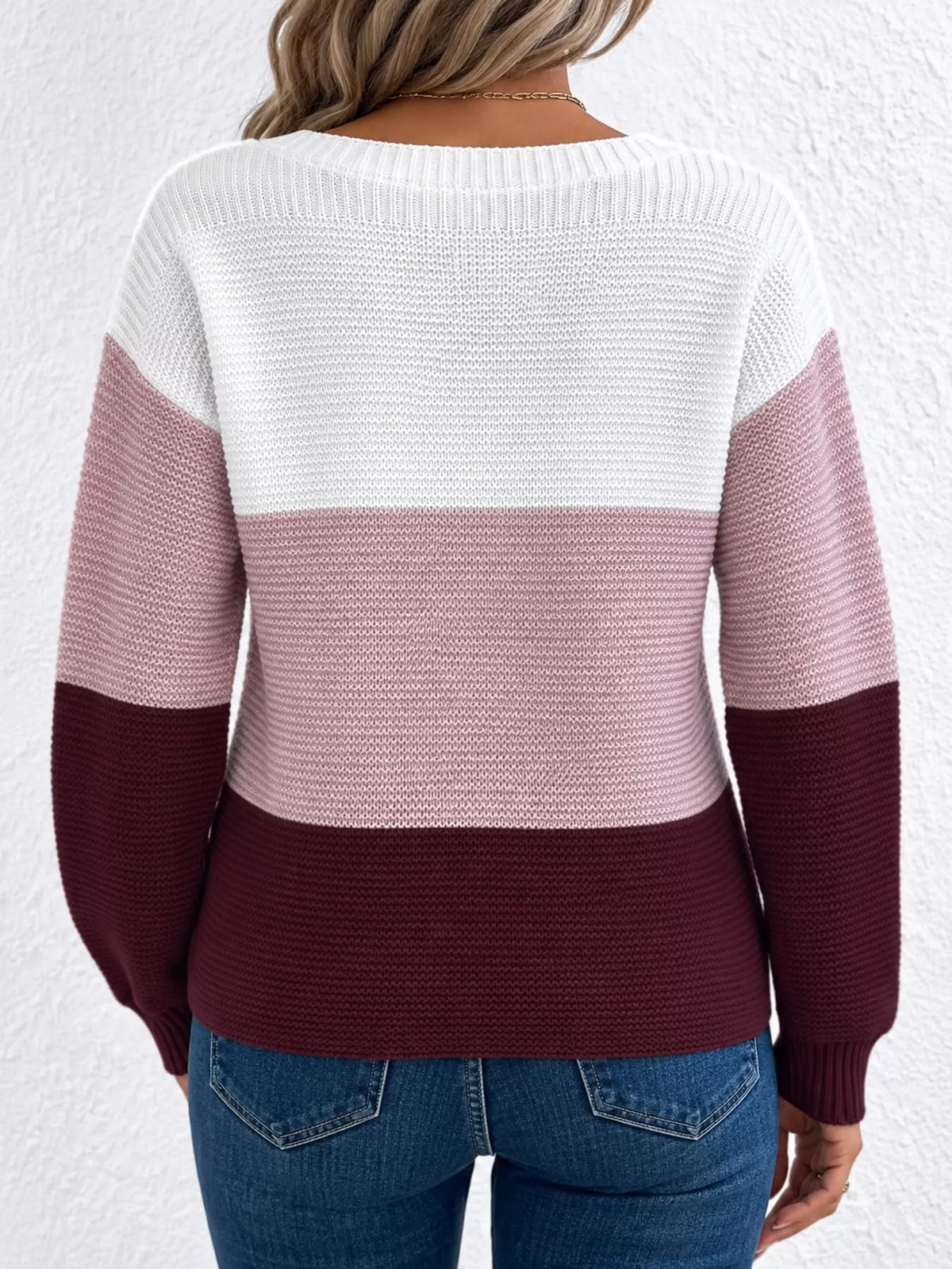 Full Size Color-Block Boat Neck Sweater Plus Size