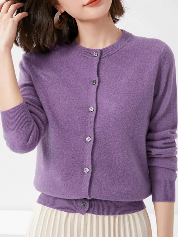 Crew Neck Button-Down Cardigan