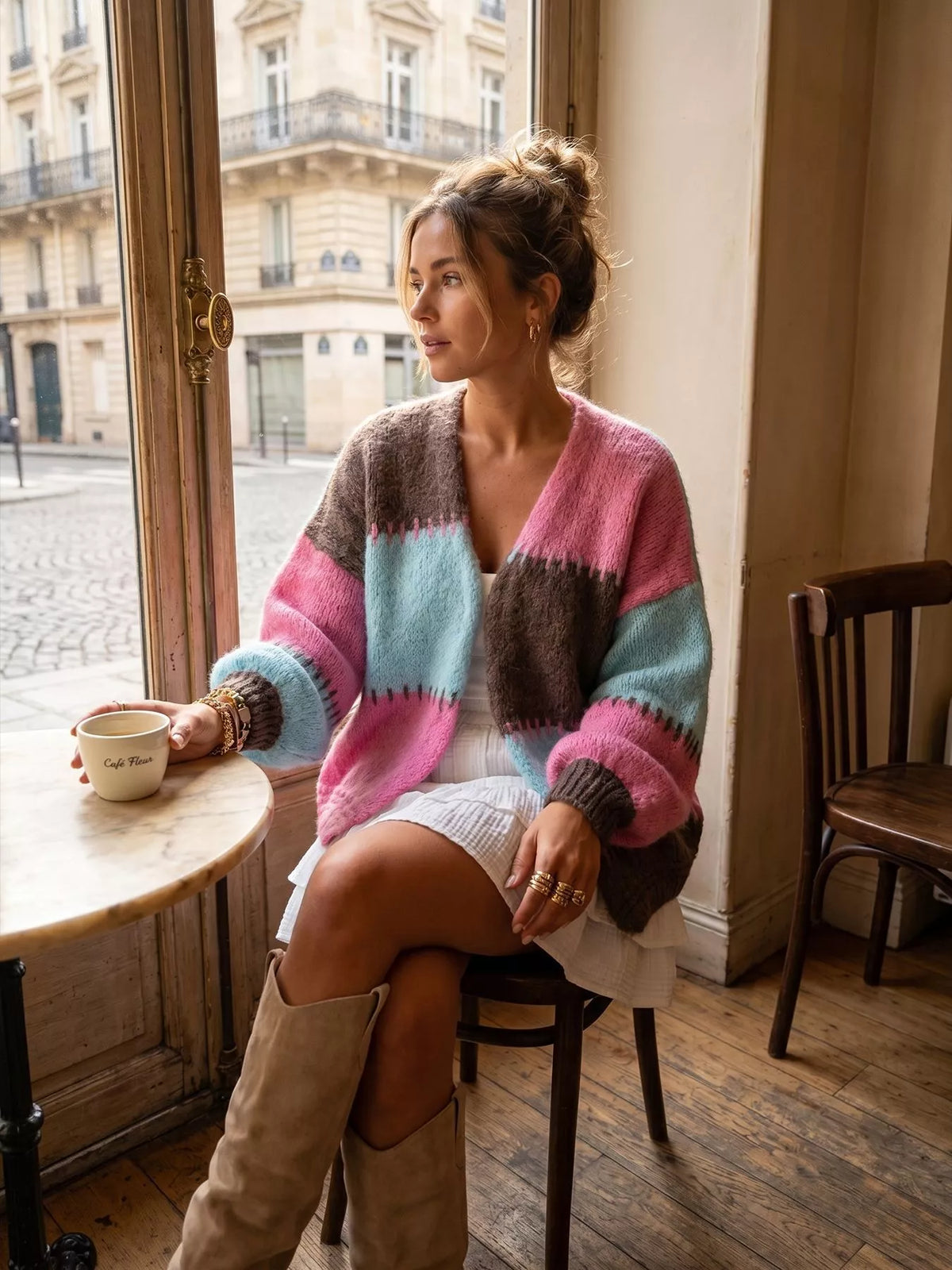 Color-Block V-Neck Cardigan