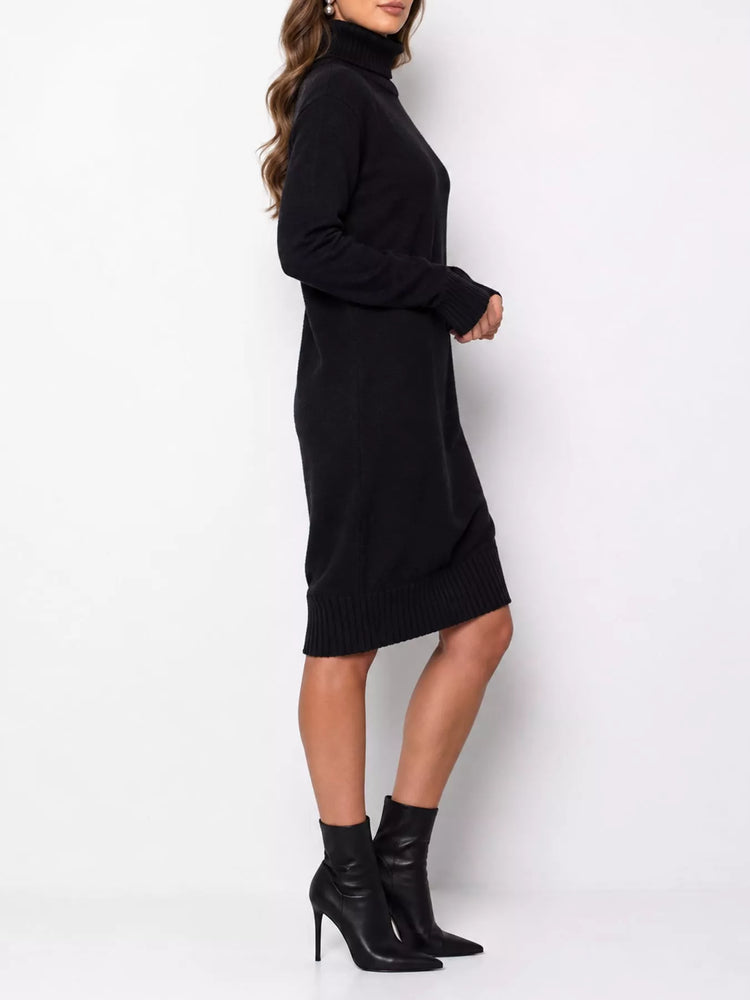 Turtleneck Ribbed Knit Sweater Dress