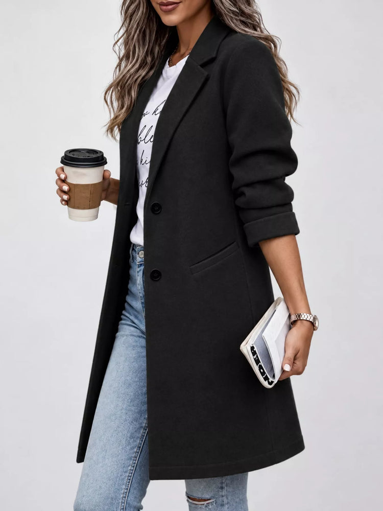 Full Size Lapel Collar Button Up Coat Plus Size
