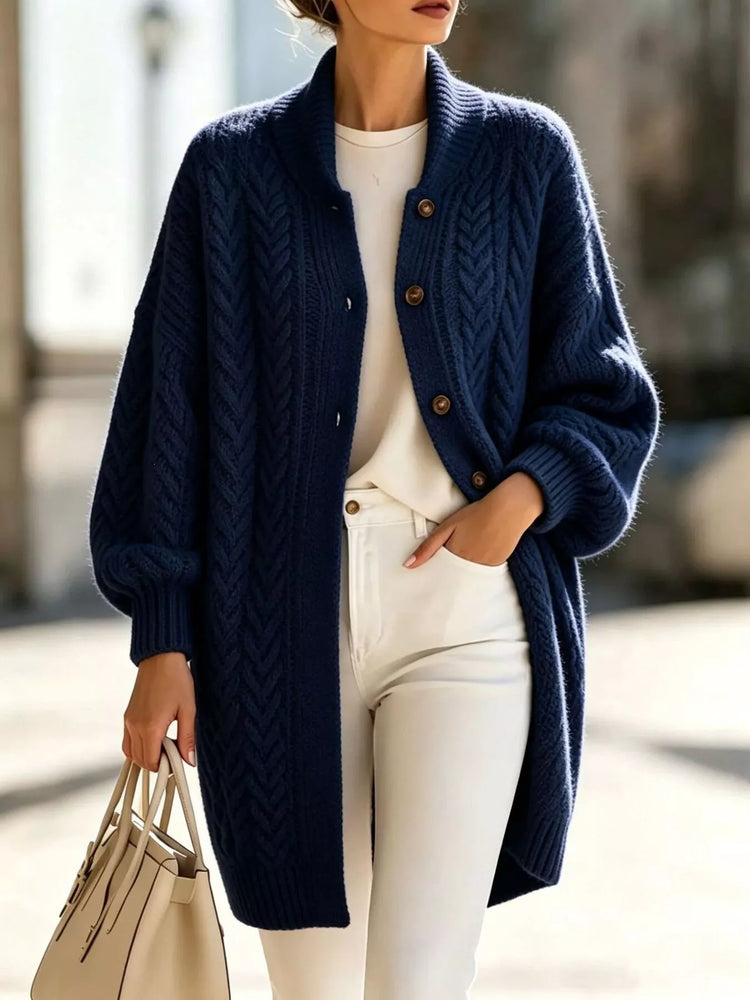 Full Size Cable-Knit Button-Down Cardigan Plus Size