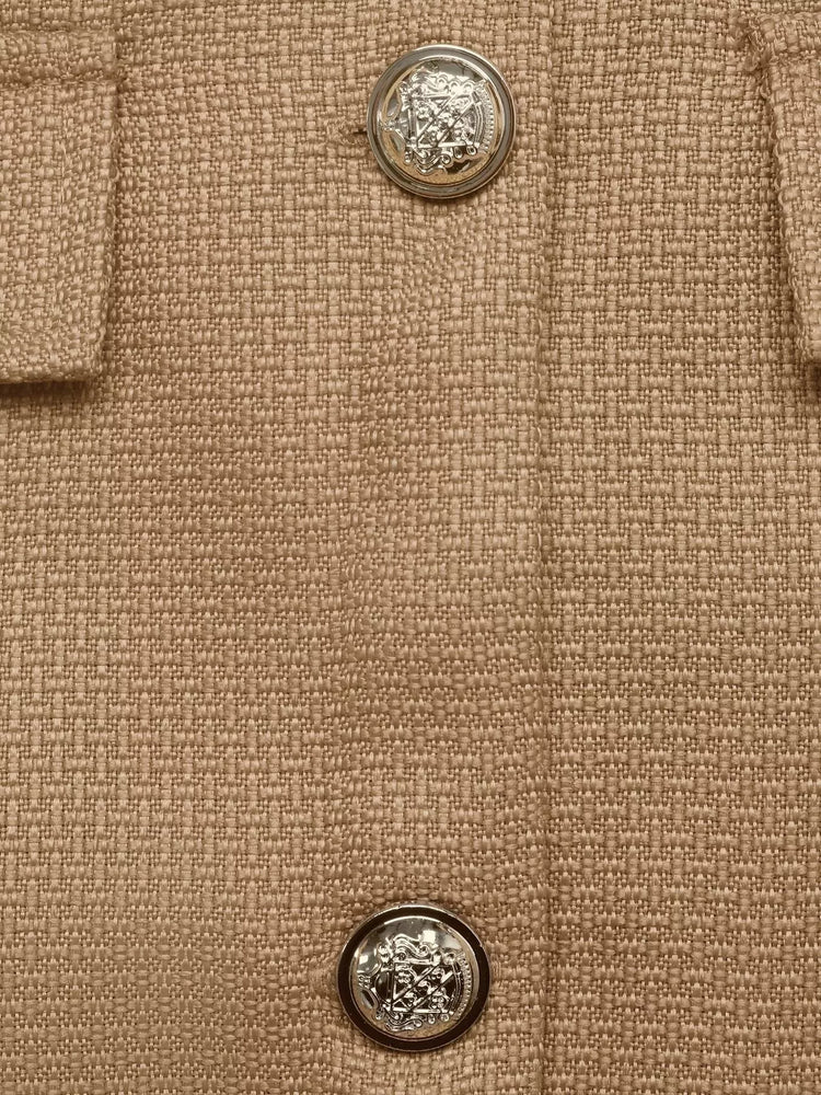 Textured Cropped Jacket with Gold-Tone Button