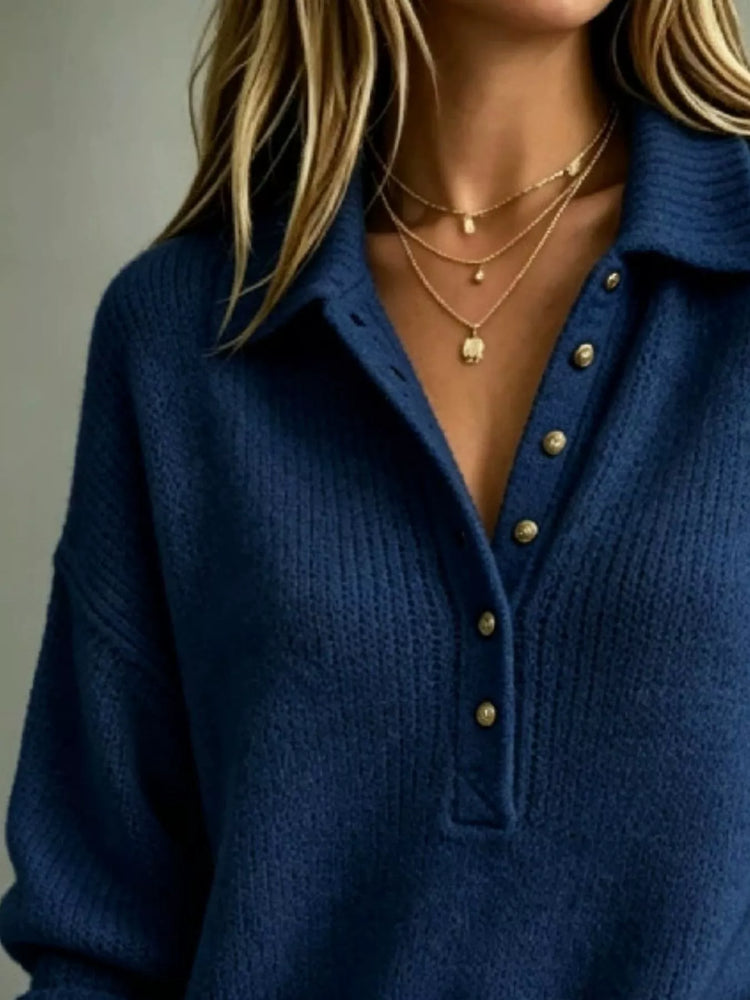 Full Size Button Detail Dropped Shoulder Sweater Plus Size