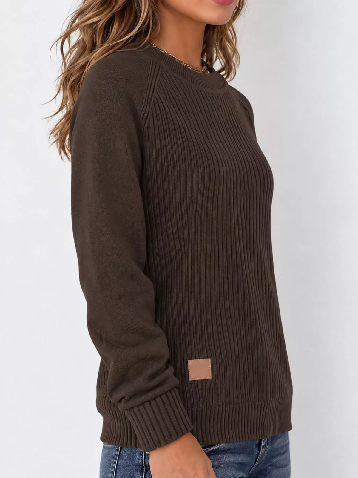 Full Size Ribbed Knit Raglan Sleeve Sweater Plus Size