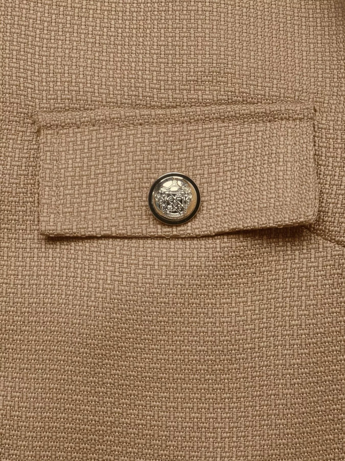 Textured Cropped Jacket with Gold-Tone Button
