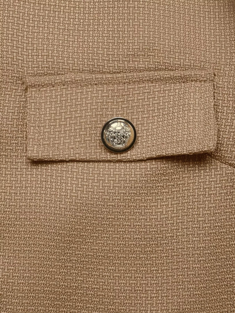 Textured Cropped Jacket with Gold-Tone Button