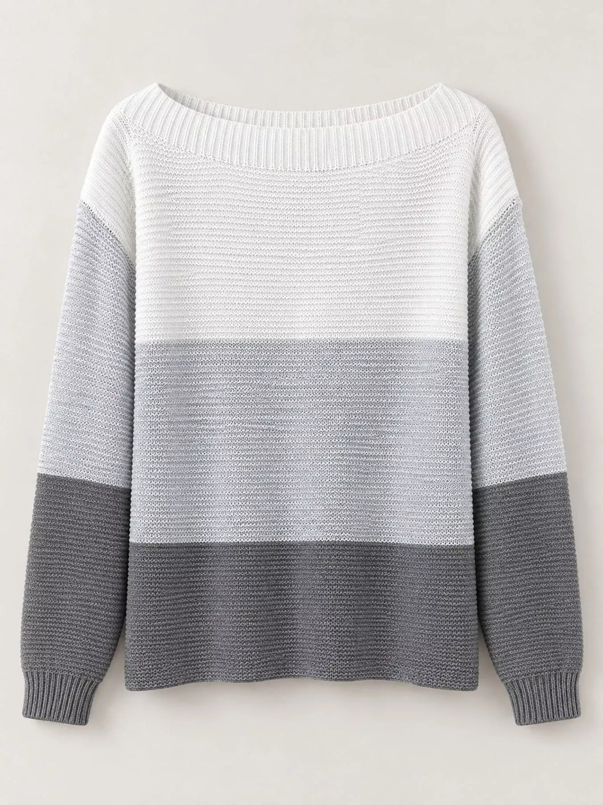 Full Size Color-Block Boat Neck Sweater Plus Size
