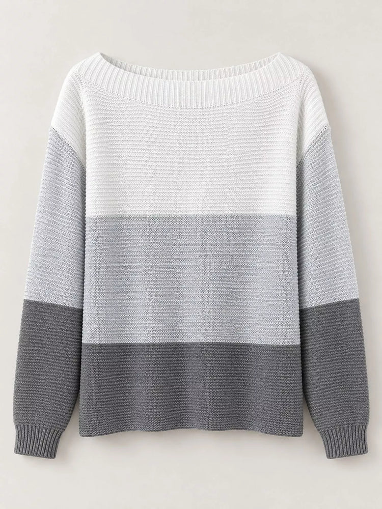 Full Size Color-Block Boat Neck Sweater Plus Size