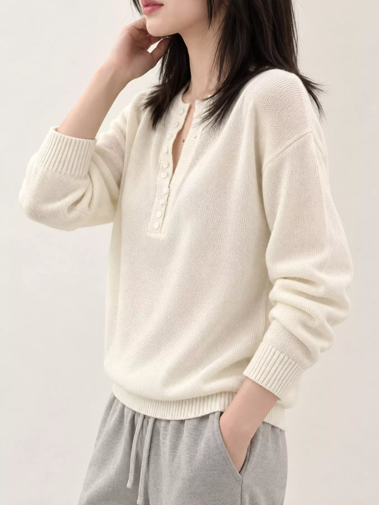Button Detail Dropped Shoulder Sweater