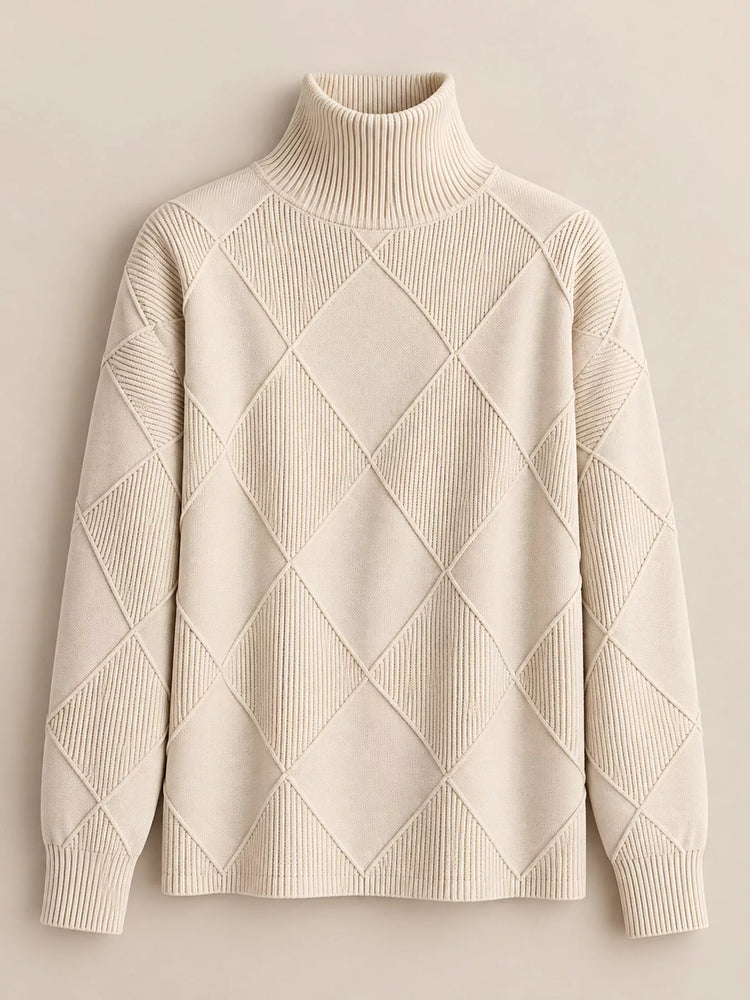 Full Size Diamond Pattern Turtleneck Sweater Plus Size